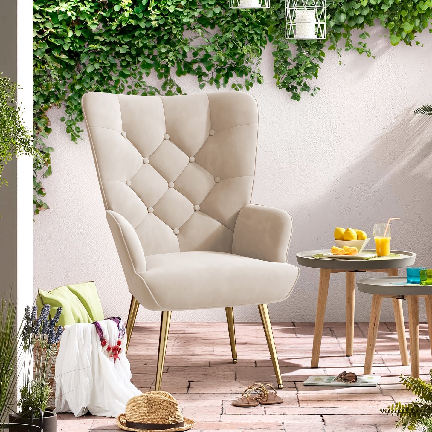 Poltrona Lounge, Poltrona a Braccio Stile Scandivano, Elegante Poltrona Imbottita da Tavolo da Trucco, con Gambe in Metallo, Poltrona per Soggiorno, Camera da Letto, Carico Massimo 150 Kg