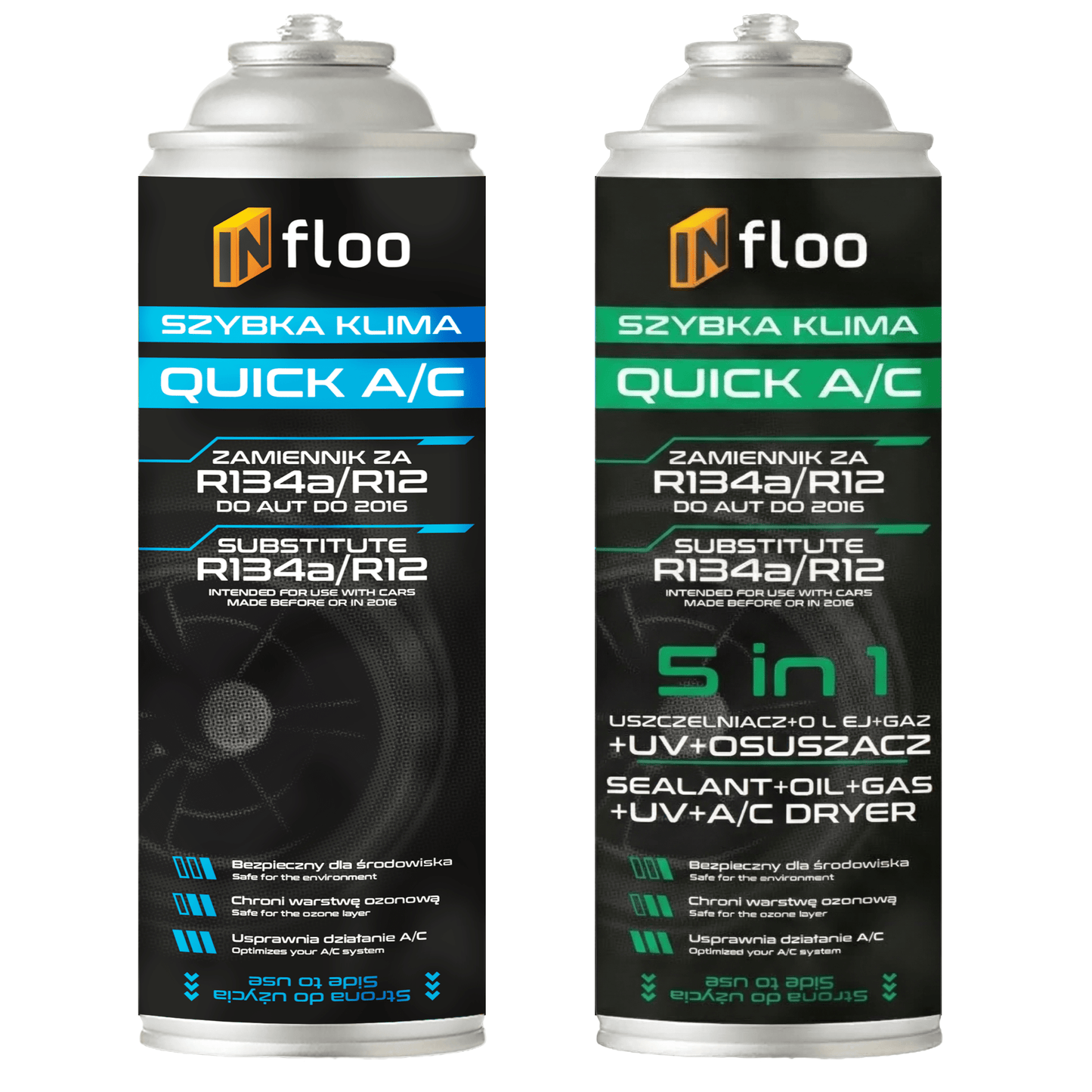 Infloo Kit Sigillante Gassoso R134A 5W1 per Climatizzazione, Asciugatore UV, Bombola Gassosa Refrigerante per Auto Fino al 2016, Servizio Aria Condizionata Indipendente, Raffreddamento Rapido e Sigillatura
