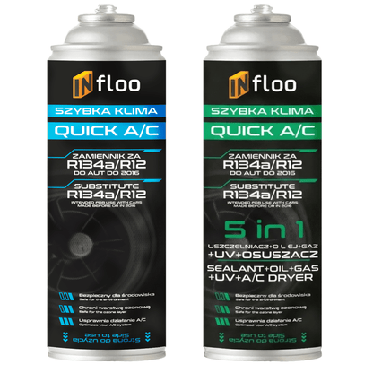Infloo Kit Sigillante Gassoso R134A 5W1 per Climatizzazione, Asciugatore UV, Bombola Gassosa Refrigerante per Auto Fino al 2016, Servizio Aria Condizionata Indipendente, Raffreddamento Rapido e Sigillatura