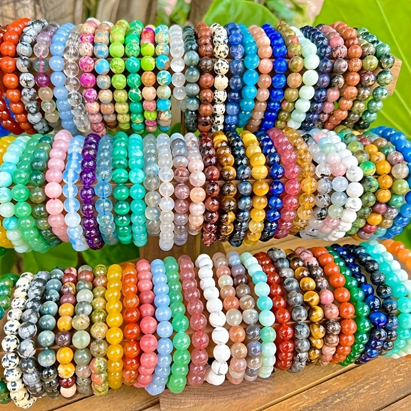 Braccialetti da 20 pezzi in pietra naturale, braccialetti con perline in pietra artificiale di colore casuale per uomo e donna, braccialetti elastici con perline rotonde da 8mm, braccialetti naturali, regalo di compleanno, braccialetti da donna, bracciale