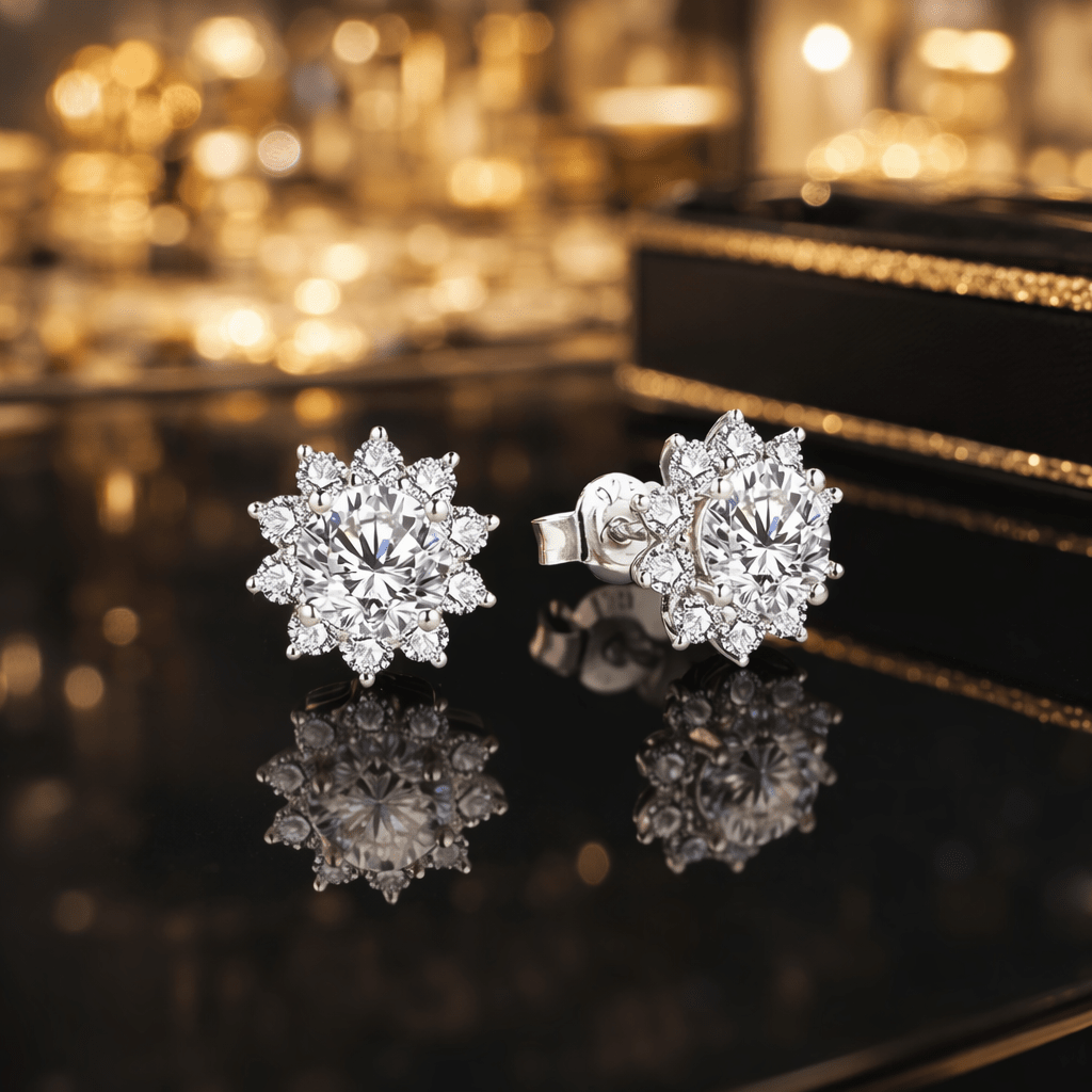 Orecchini argentati 925 per donna - Orecchini con zirconi a forma di fiore, eleganti orecchini a lobo argentati sterling scintillanti, regalo di gioielleria per donne