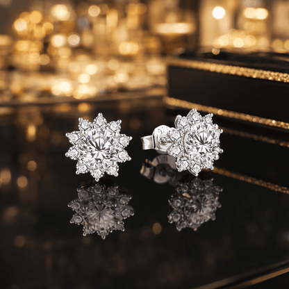 Orecchini argentati 925 per donna - Orecchini con zirconi a forma di fiore, eleganti orecchini a lobo argentati sterling scintillanti, regalo di gioielleria per donne
