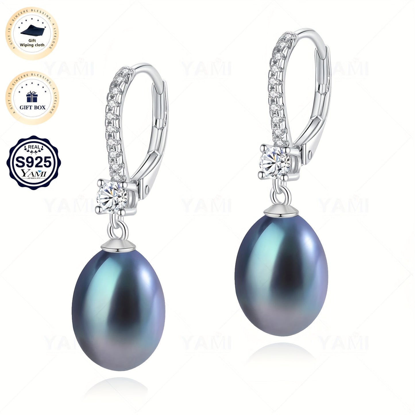 Set Scatola Regalo YAMI, Orecchini a Clip con Perle d'Acqua per Donna, Orecchini con Perle d'Acqua , Bianco/Viola/Nero Orecchini Ipoallergenici in Argento Sterling 925, Adatti come Gioielli Regalo per Donna per Ogni Occasione, Regali di Compleanno, Regali