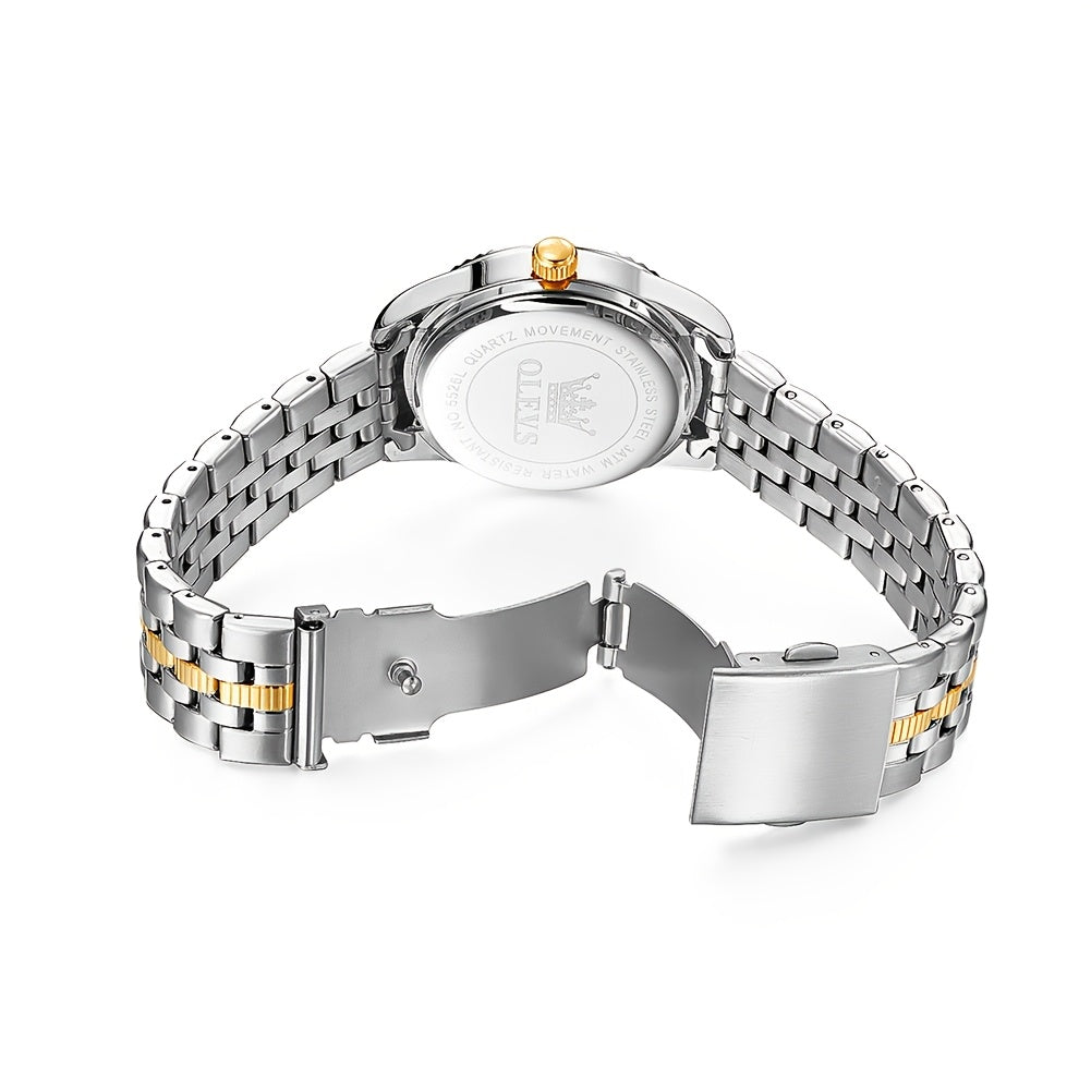 OLEVS Orologio da Donna Classico Business Dress Analogico Quarzo per Donne Elegante Lusso Acciaio Inossidabile Rheinstone Orologi da Donna Luminosi con Calendario Data per Donna Orologio da Polso Regali Romantici Reloj Para Mujer Quadrante Nero/Bianco/Dor