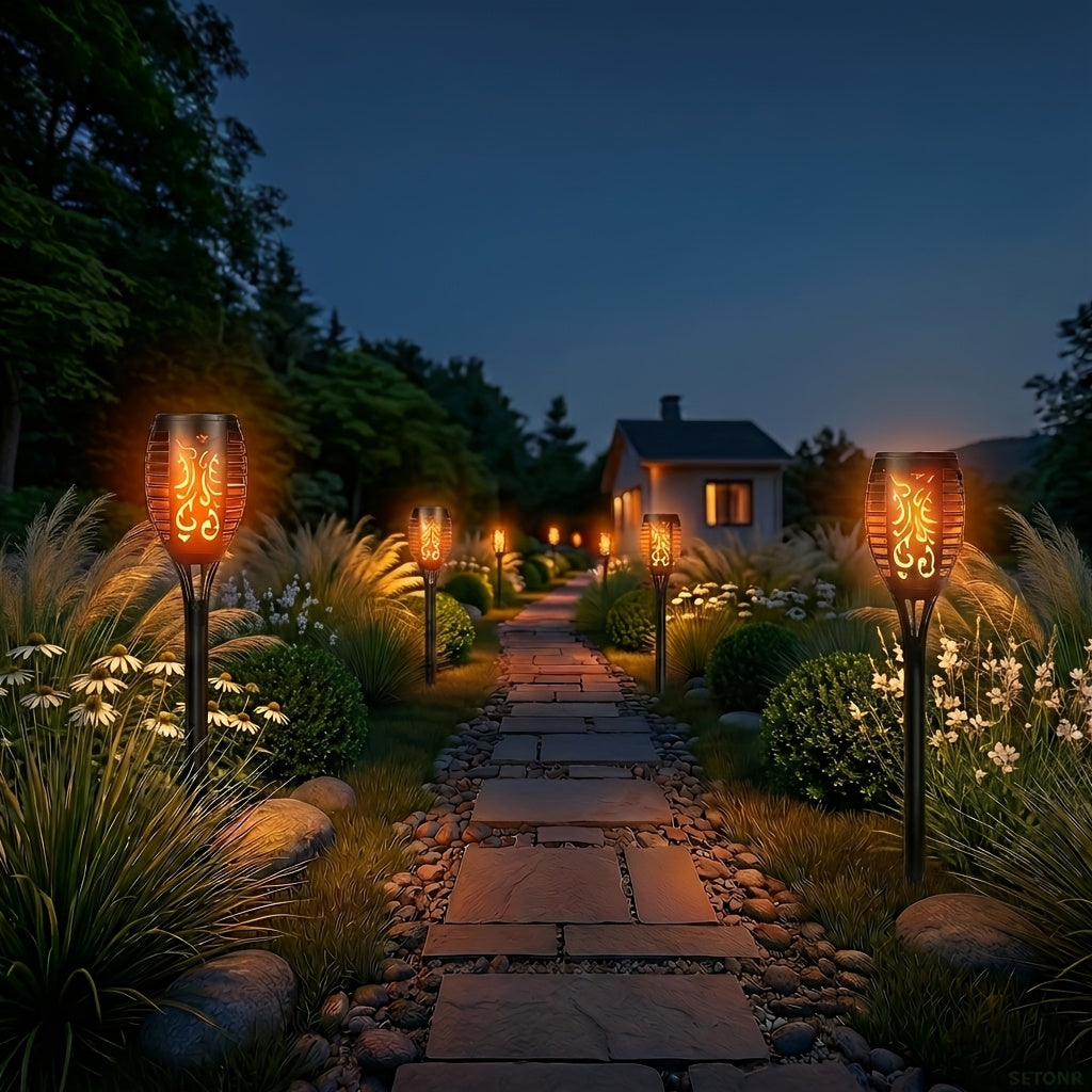 Luci a Torcia a Fiamma Solare - Effetto Fiamma per Illuminazione Esterna di Vialetti da Giardino, Plastica Resistente, Feste e Atmosfera per Patio, Decorazioni Festive per Cortile | Effetto Fiamma Tremolante | Luci a Ricarica Solare, Luci Solari per Giard
