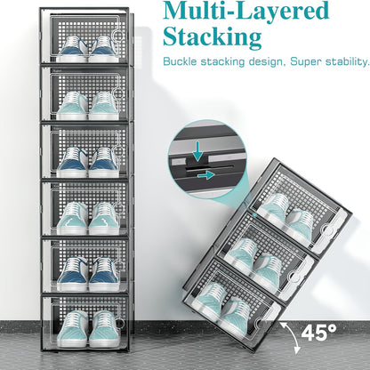 Set da 12 pezzi, Scatola per scarpe trasparente con apertura laterale, Scatola porta scarpe a grande capacità, Mobiletto/Scatola porta scarpe per la casa