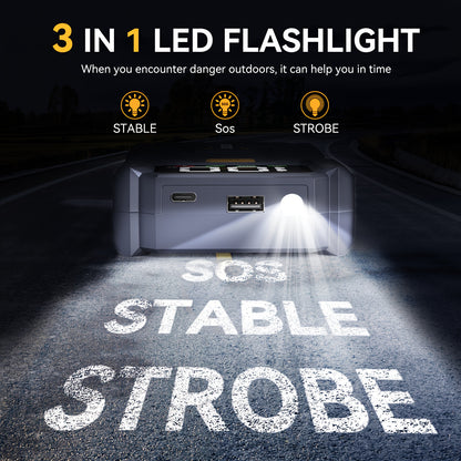 Avviatore per auto 12V, avviatore per auto portatile, picco 9000A, booster per batteria auto, power bank da 12800mAh/26800mAh per telefono, caricabatterie rapido, luce LED, display digitale LCD (adatto per motori a benzina da 10.0 o diesel da 8.0L)