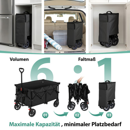 Carrello pieghevole XXL Plus 200L, capacità di carico 300KG, carrello pieghevole adatto per uso fuoristrada con freni, carrello pieghevole in quattro direzioni, verde oliva/grigio/blu/nero