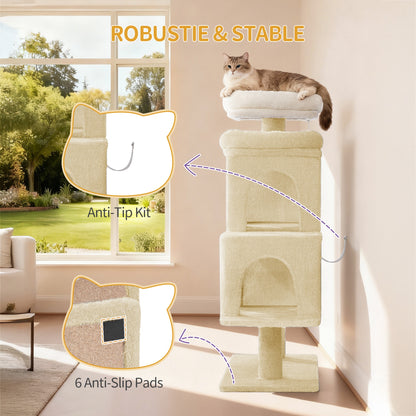 Albero per gatti, albero per gatti piccolo da 95 cm, spazioso e robusto, base regolabile, dotato di una grande piattaforma morbida, palla di peluche, cuccia per gatti, tiragraffi e corda in sisal.