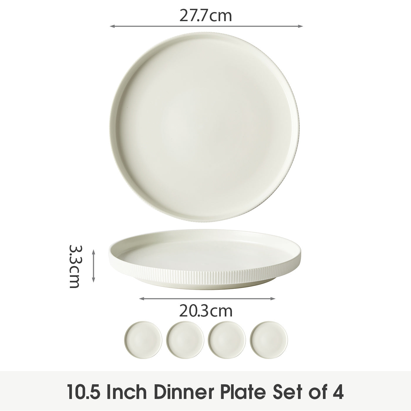 Set di stoviglie da 4 pezzi da 10,5 pollici, Ø27,7 cm, finitura opaca, piatti piani, piatti per portata principale, piatti da insalata, piatti per bistecca, piatti per pane, piatti per pasta, piatti per verdure, piatti per frutta, adatto per: casa, ristor
