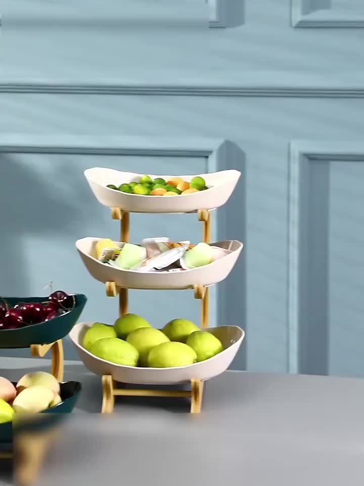 Cestino per Frutta a Due/Tre Ripiani, Scaffale Bianco per Frutta da Cucina, Set di Ciotole per Frutta, Portafrutta per Vassoi, Snack, Noci, Pane e Caramelle