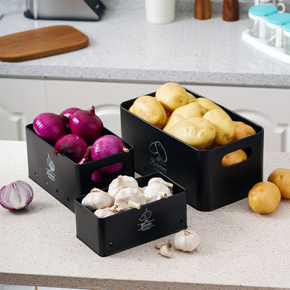 Set da 3 Contenitori per la Conservazione di Patate, Cipolle e Aglio | Protezione da Umidità e Germogliatura | Conserva Freschezza degli Alimenti | Organizer da Cucina Ventilato per Alimenti | Scatole per la Conservazione di Verdure | Essenziale per la Di