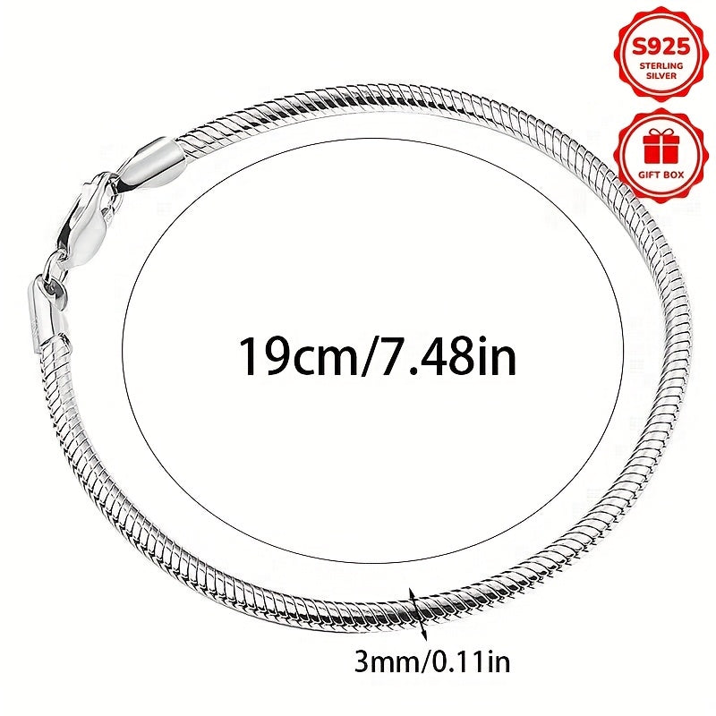 Bracciale in Catena Snake Bone in Argento Puro 925, Design Semplice ed Elegante con Stile Chic e Versatile, Perfetto per l'Uso Quotidiano, Regalo per San Valentino, Regalo per le Feste, Ideale per Compleanni e Vacanze al Mare