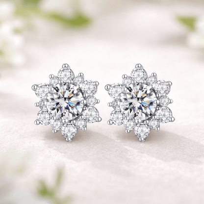 Orecchini argentati 925 per donna - Orecchini con zirconi a forma di fiore, eleganti orecchini a lobo argentati sterling scintillanti, regalo di gioielleria per donne