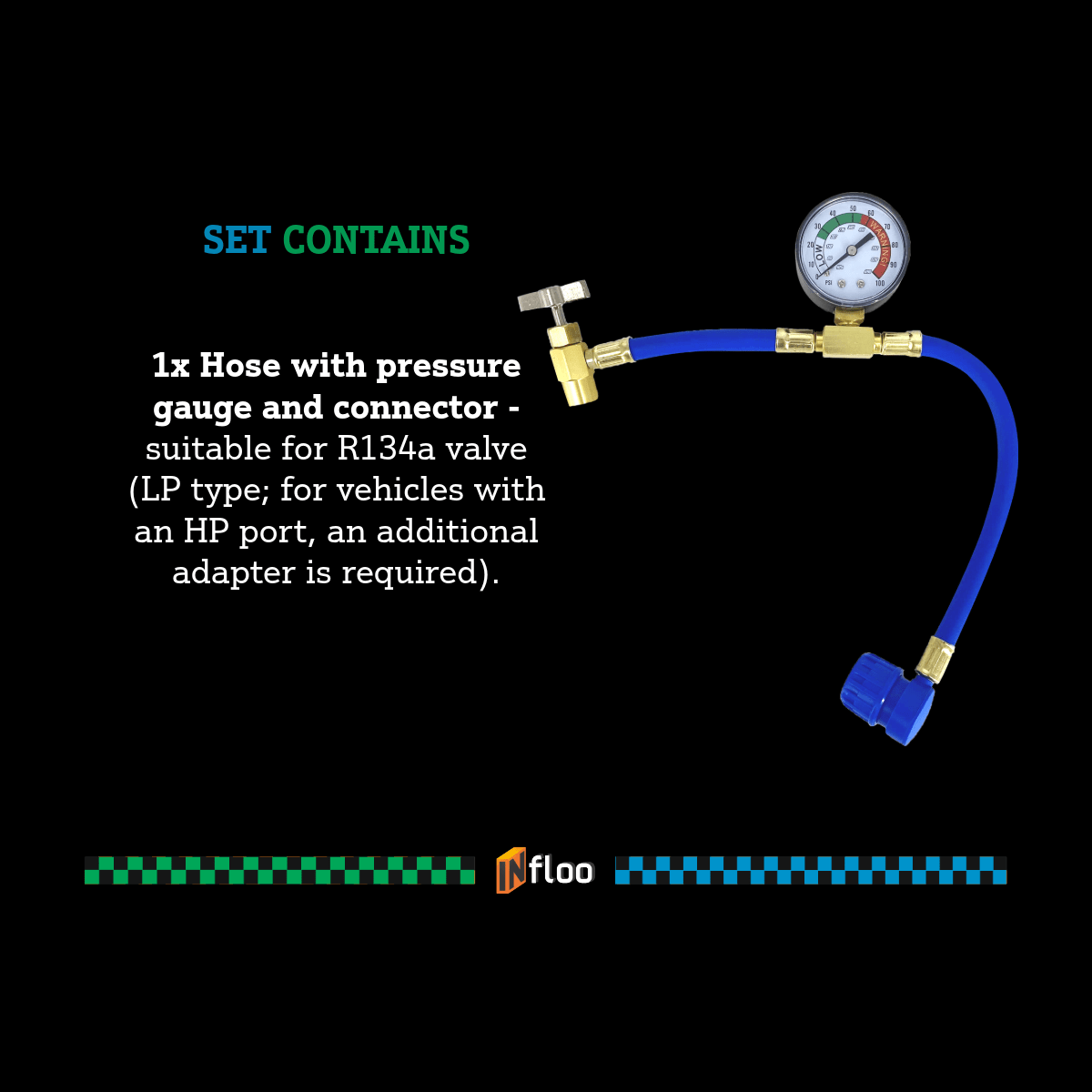 Kit Infloo Quick Climate R134A 5W1 Sigillante Gassoso UV Asciugatore Bottiglia Gassosa Tubo Flessibile con Manometro Refrigerante per Auto Fino al 2016 Anno Servizio Aria Condizionata Indipendente Raffreddamento Rapido Sigillatura e Controllo della Pressi