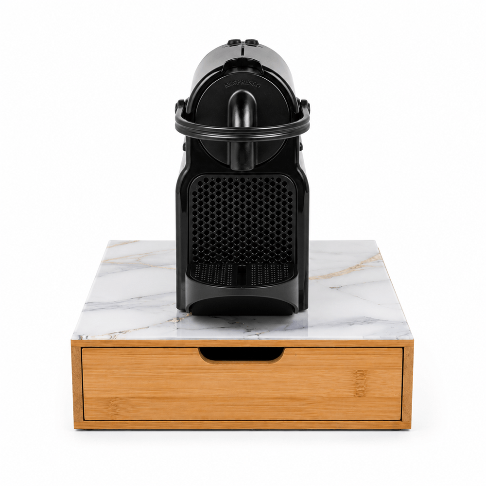Porta cialde Organizer Bambù per Cialde con Vetro Temperato Organizer Capsule Caffè Cassetto Porta Oggetti Cassetto Minuteria Mobiletto Porta Tè Cassetto Cucito 4 Scomparti Separati