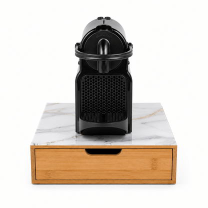 Porta cialde Organizer Bambù per Cialde con Vetro Temperato Organizer Capsule Caffè Cassetto Porta Oggetti Cassetto Minuteria Mobiletto Porta Tè Cassetto Cucito 4 Scomparti Separati