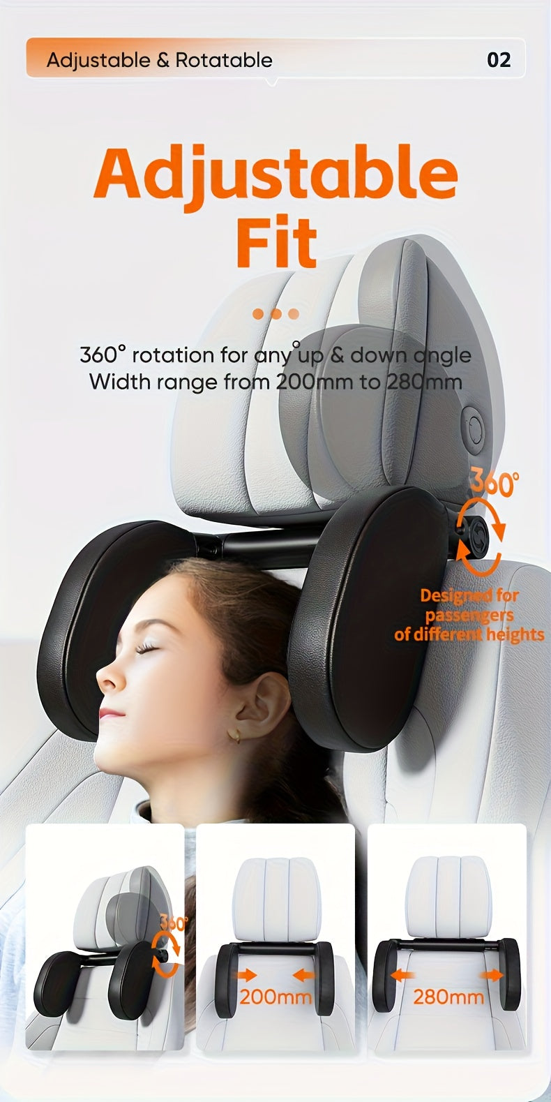 1 pezzo Poggiatesta Auto a Forma di U in Schiuma Memory a Temperatura Costante 45D, Cuscino per Collo Regolabile Meccanicamente a 360°, Design con Doppi Ganci per Uso Rimovibile su un Lato, Supporto Ergonomico per Dormire di Lato - Regalo 3 in 1 per Veico