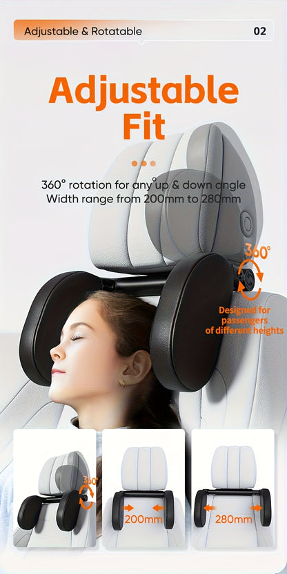 1 pezzo Poggiatesta Auto a Forma di U in Schiuma Memory a Temperatura Costante 45D, Cuscino per Collo Regolabile Meccanicamente a 360°, Design con Doppi Ganci per Uso Rimovibile su un Lato, Supporto Ergonomico per Dormire di Lato - Regalo 3 in 1 per Veico