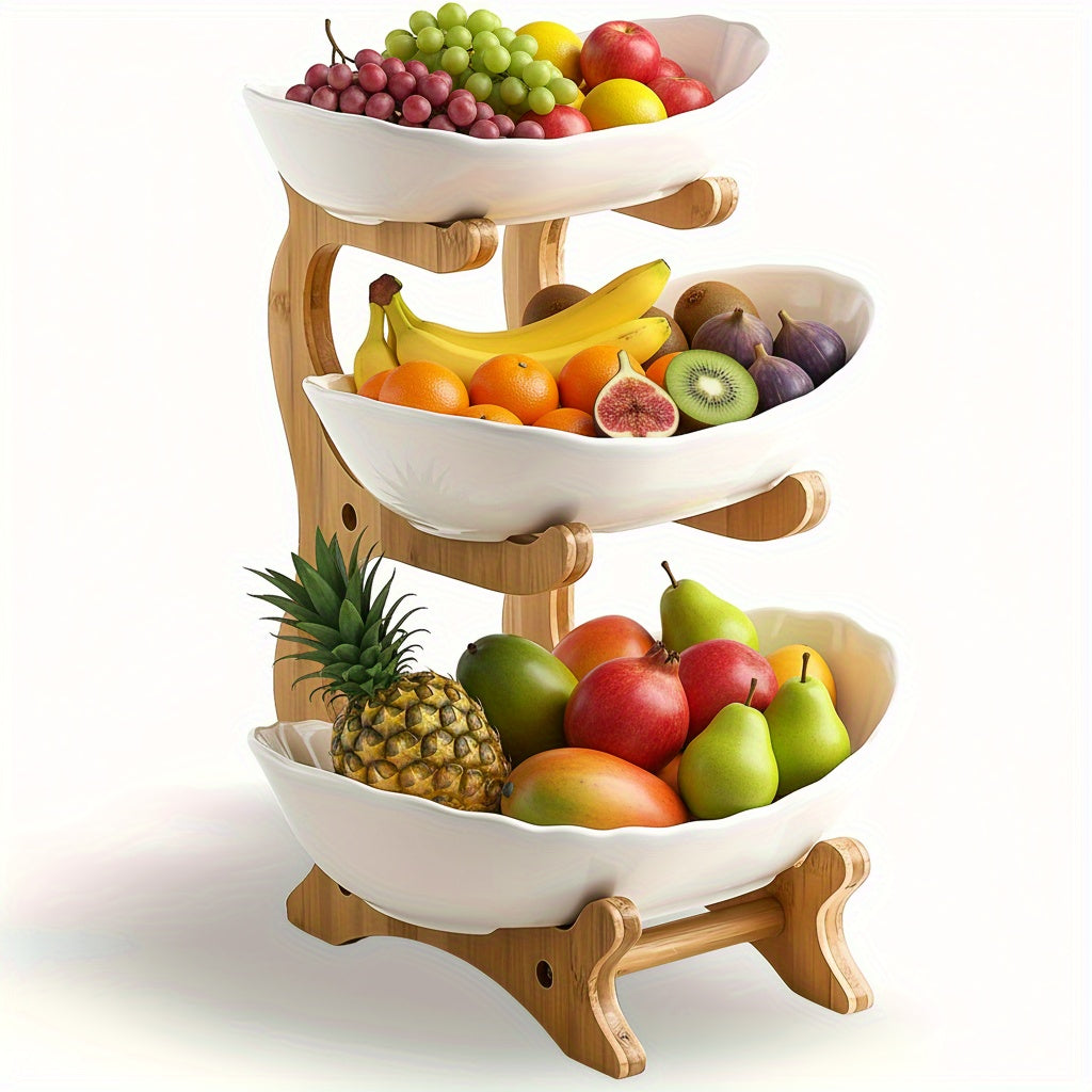 Cestino per Frutta a Due/Tre Ripiani, Scaffale Bianco per Frutta da Cucina, Set di Ciotole per Frutta, Portafrutta per Vassoi, Snack, Noci, Pane e Caramelle