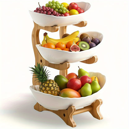 Cestino per Frutta a Due/Tre Ripiani, Scaffale Bianco per Frutta da Cucina, Set di Ciotole per Frutta, Portafrutta per Vassoi, Snack, Noci, Pane e Caramelle