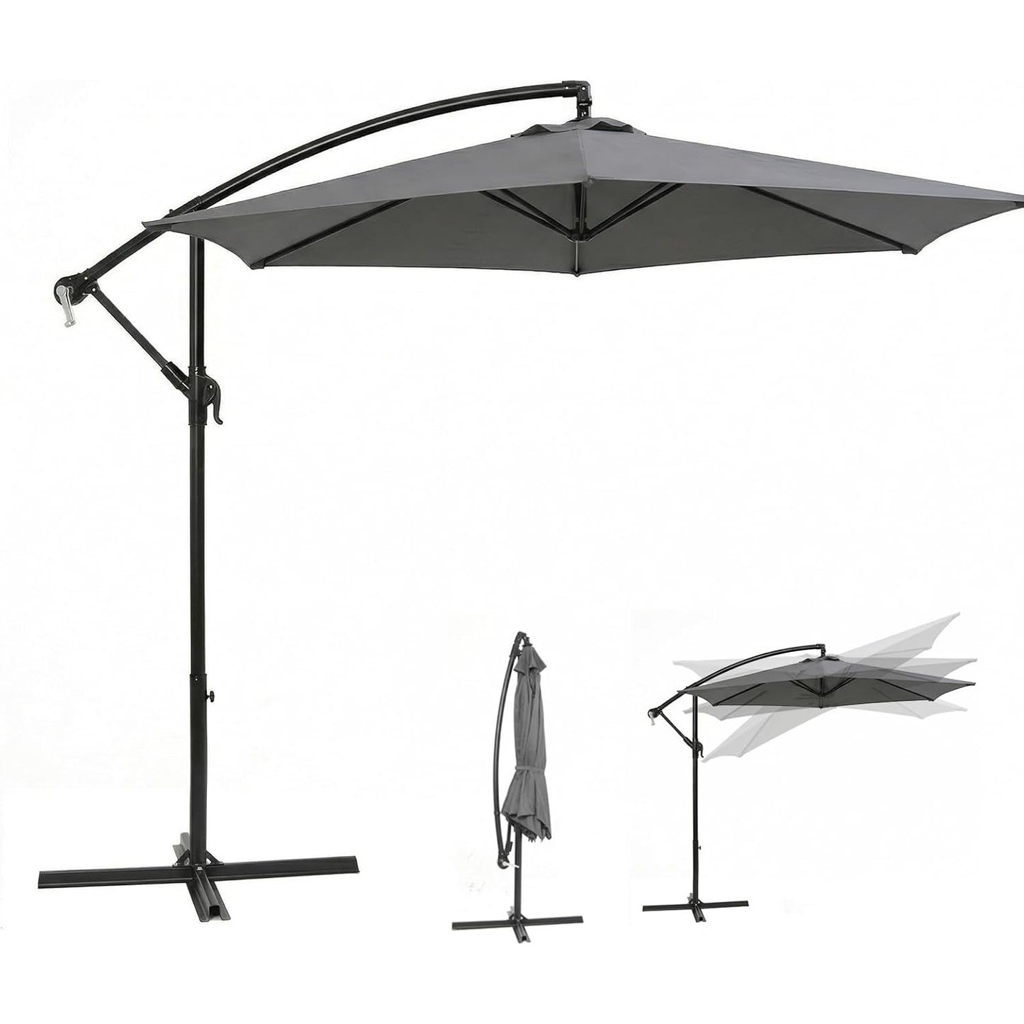 Ombrellone a banderuola Sekey 300 cm con tettuccio inclinabile, ombrellone con palo in alluminio da 48 mm e 6x stecche in acciaio, ombrellone da giardino e terrazza rotondo pieghevole, inclusa cinghia aggiuntiva antisgambo