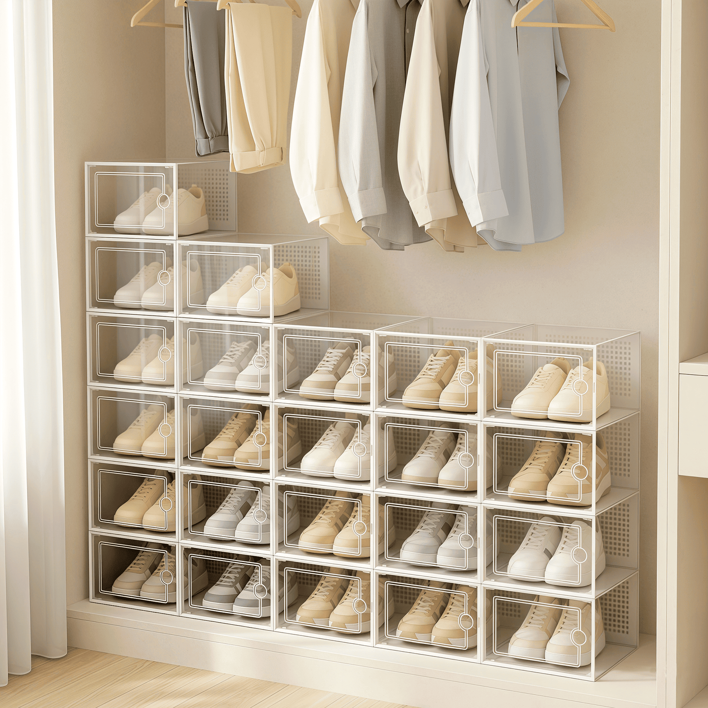 RELAXTY Organizzatore Scarpe – Scatole per Scarpe Impilabili Trasparenti con Apertura Frontale, Sistema Anti-Ribaltamento e Ventilazione