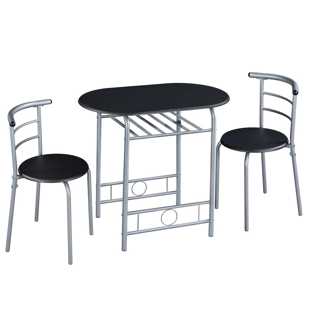 Costoffs Set Tavolo e 2 Sedie da Bar e Sala da Pranzo in Legno e Metallo per Cucina Balcone Piccoli Spazi Sedia Portata 136 kg
