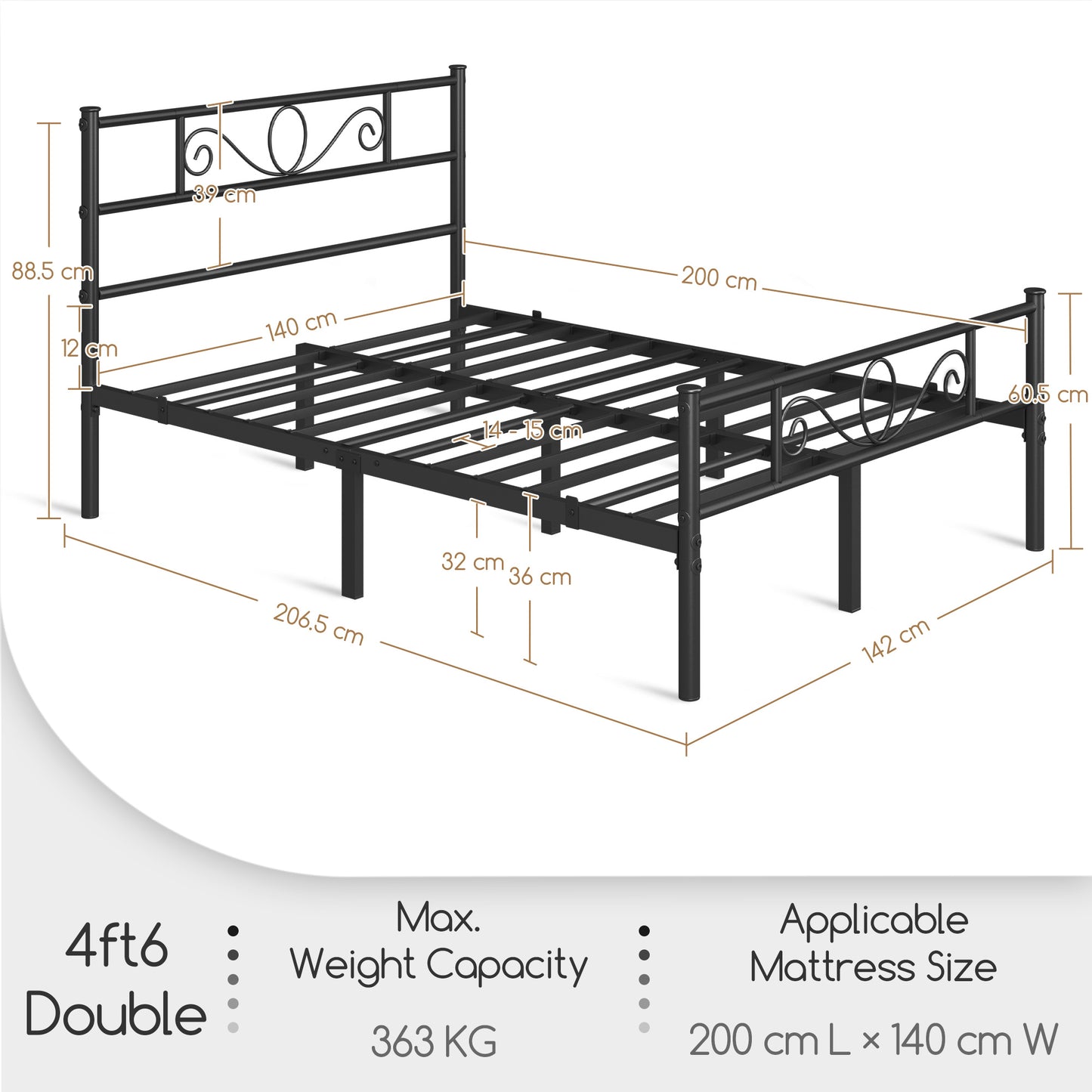 Costoffs Struttura Letto Stile Rustico Moderno in Metallo con Testiera Elegante e Pediera per Appartamento Camera da Letto Stanza degli Ospiti Studio