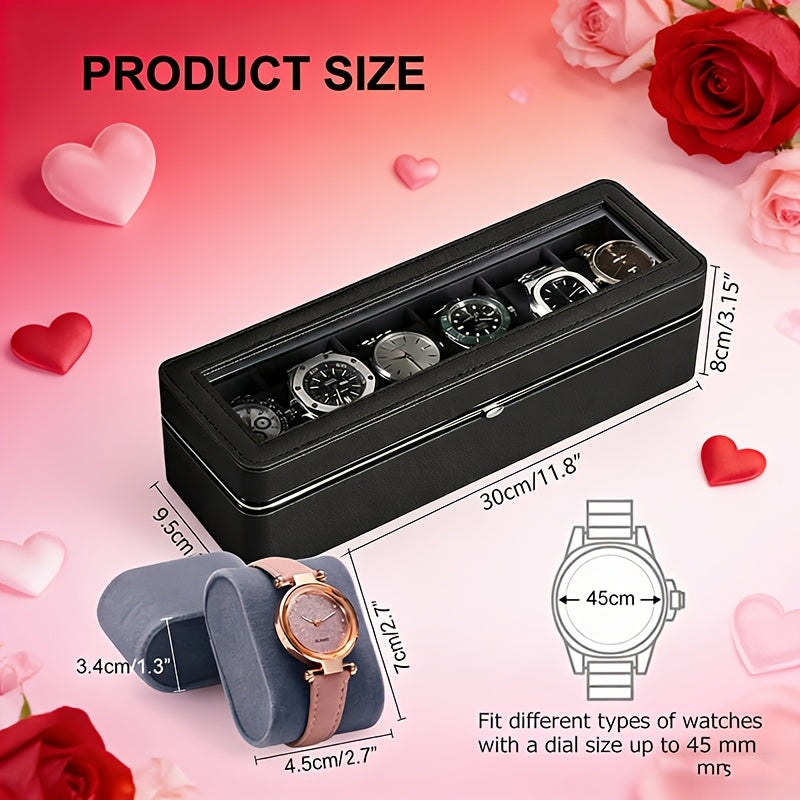 Porta Orologi di Lusso a 6 Scomparti con Coperchio Trasparente - Ampio Spazio di Stoccaggio, Adatto per Orologi Meccanici e al Quarzo da Uomo e da Donna, Design Portatile per Uso Domestico o in Viaggio, Soluzione per la Conservazione degli Orologi