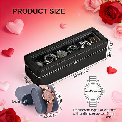 Porta Orologi di Lusso a 6 Scomparti con Coperchio Trasparente - Ampio Spazio di Stoccaggio, Adatto per Orologi Meccanici e al Quarzo da Uomo e da Donna, Design Portatile per Uso Domestico o in Viaggio, Soluzione per la Conservazione degli Orologi