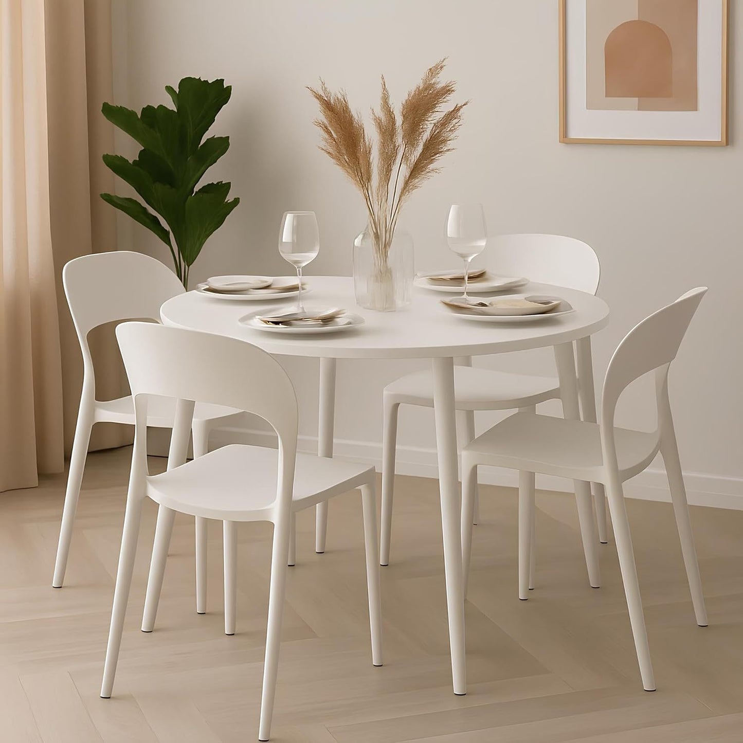 Baroni Home Set 4 Sedie in Plastica Bianca – Sedie Impilabili, Pronte all’Uso Senza Montaggio, Facili da Pulire, con Piedini Antiscivolo per Maggiore Stabilità – Ideali per Cucina, Soggiorno, Sala da Pranzo, Giardino, Terrazzo o Balcone – Sedute Comode e