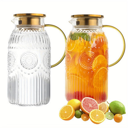 Bandesun 1/2 pezzi Caraffa in vetro con coperchio, 68Oz/2 Litri Caraffa d'acqua vintage, Caraffa in vetro per infusione a freddo, caffè, limonata, tè freddo, bevanda, brocca in vetro resistente al calore, caraffa per servire bevande, distributore di bevan