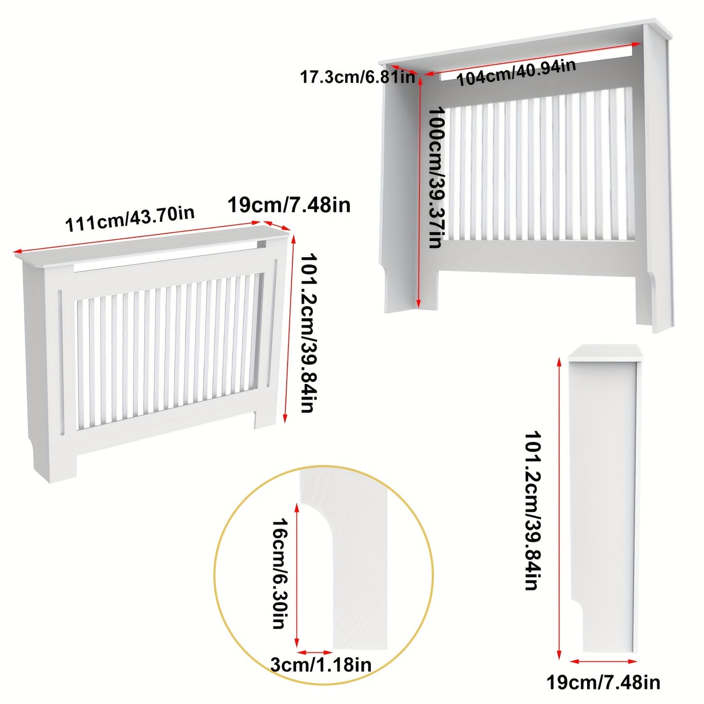 Copertura Radiatore Alta Mobile in Legno Altezza Interna 100Cm Coperture Riscaldatore Bianche Scolli Moderni Scaffale Radiatore Alto MDF Spesso Mobile in Legno Cucina Camera da Letto per Soggiorno