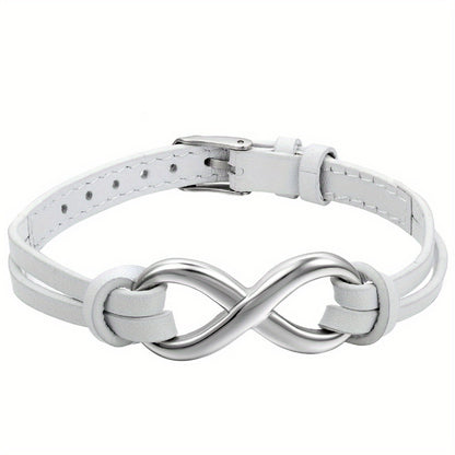 Bracciale JewelryWe in pelle sintetica con ciondolo infinito 'amore in acciaio inossidabile per uomo e donna, vestibilità regolabile 17.78-21.08 cm