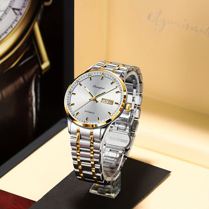 Un orologio da uomo tradizionale e sofisticato con calendario luminoso, realizzato con cinturino in acciaio inossidabile, ideale come regalo per uomo, l'orologio meccanico automatico Dianpai per affari, senza batteria.