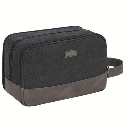 Beauty Case da Viaggio in Tela con Maniglia Laterale per Uomo Donna, Organizer da Viaggio per Articoli da Toeletta, Borsa da Barba con Tasca Separata per Asciutto e Bagnato per Accessori da Viaggio