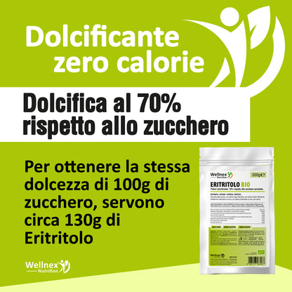 Eritritolo Biologico Puro - Eritritolo in polvere, Alternativa allo Zucchero | Dolcificante zero calorie | Wellnex Nutrition
