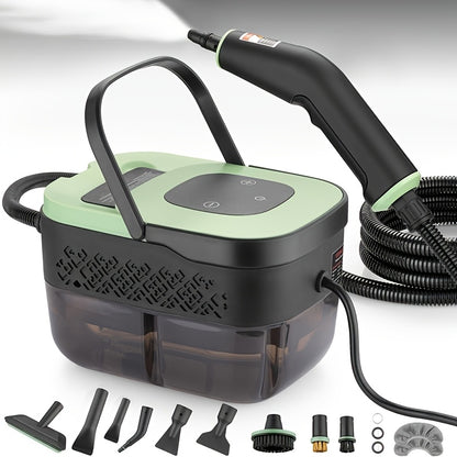 Pulitrice a vapore portatile per uso domestico, con più testine spazzola e 10 tipi di accessori, serbatoio 'acqua da 1450ml, preriscaldamento in soli 15s, adatta per casa, auto, cucina, bagno, piastrelle