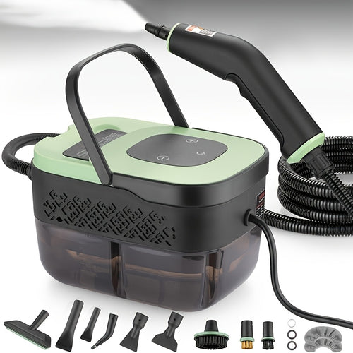 Pulitrice a vapore portatile per uso domestico, con più testine spazzola e 10 tipi di accessori, serbatoio 'acqua da 1450ml, preriscaldamento in soli 15s, adatta per casa, auto, cucina, bagno, piastrelle
