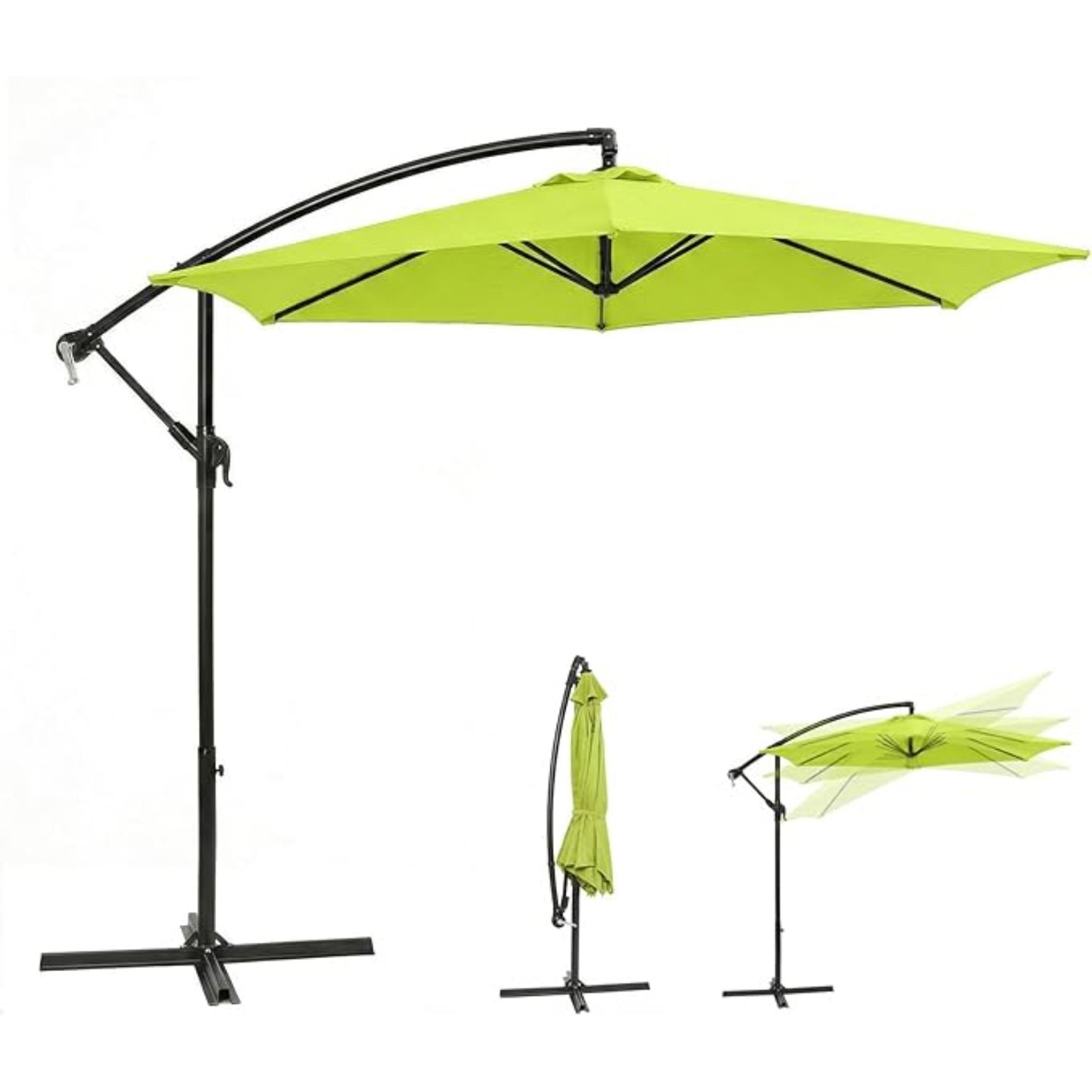 Ombrellone a banderuola Sekey 300 cm con tettuccio inclinabile, ombrellone con palo in alluminio da 48 mm e 6x stecche in acciaio, ombrellone da giardino e terrazza rotondo pieghevole, inclusa cinghia aggiuntiva antisgambo