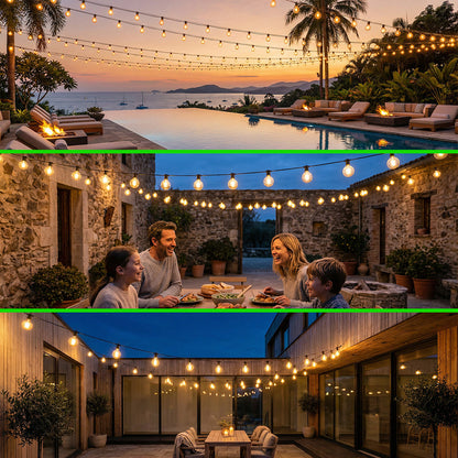 Catena Luminosa Solare da Esterno, 15M/20M/30M LED Luci da Giardino Dimmerabili Timer 8 modalità di illuminazione regolabili per Picnic Turistici, Atmosfera Decorativa, Illuminazione Cortile, Feste di Matrimonio, Cortili Esterni, Pergola Patio