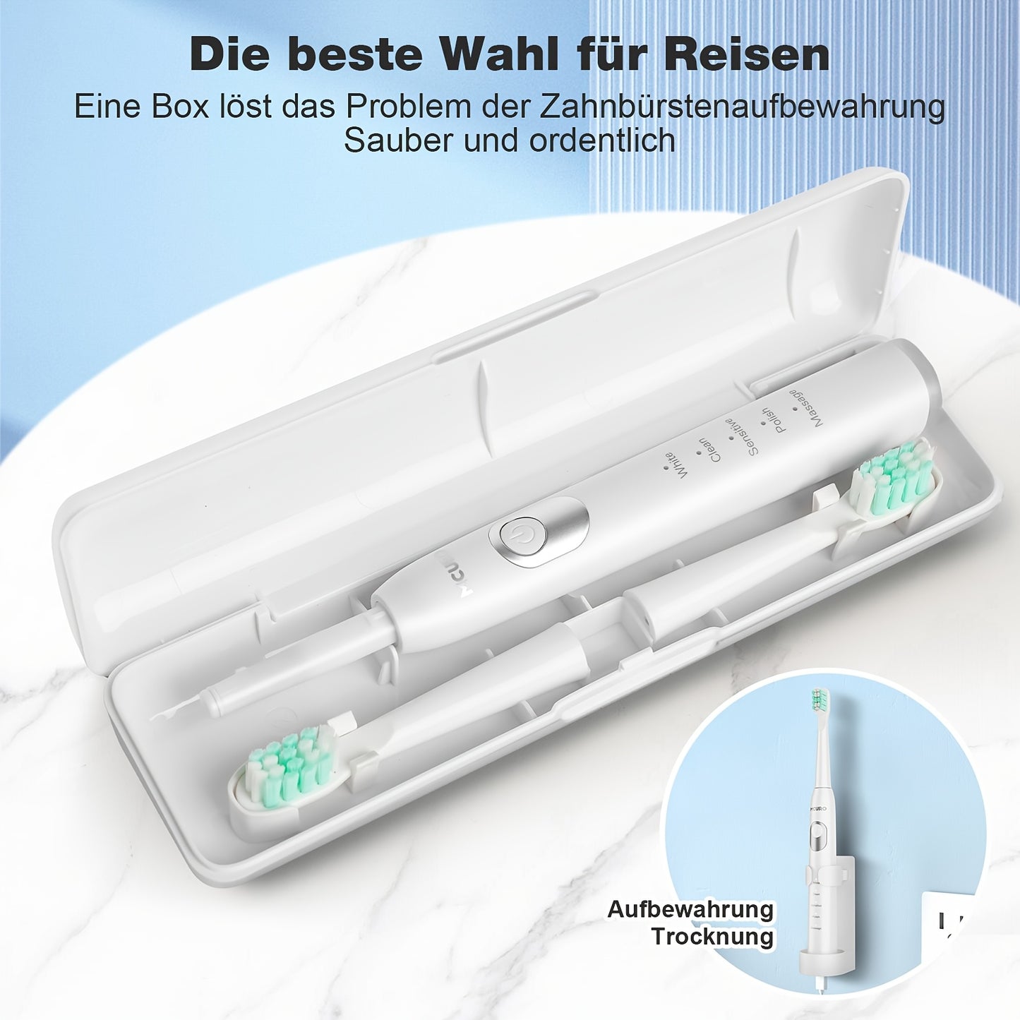 Spazzolino elettrico sonico per adulti con modalità intelligenti e ricaricabile USB, tecnologia a onde sonore adatta a denti e gengive sensibili, setole morbide, 6 testine, custodia da viaggio e supporto da parete, adatto per viaggi, regali di Natale