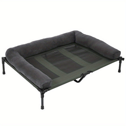 Letto per Cani da Campeggio Rialzato L/XL/2XL - Lettino Esterno di Alta Qualità con Tappetino Traspirante e Morbidi Tappeti in Peluche, Struttura Robusta per Cani Grandi, Poliestere Resistente ad Tutte le Condizioni Atmosferiche, Montaggio Facile e Design