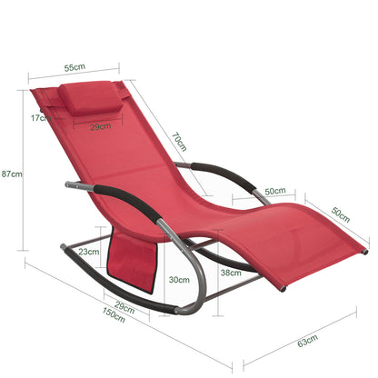1 Pezzo Lettino Prendisole Lettino da Giardino Sdraio Relax Sedia a Dondolo da Esterno con Cuscino Poggiatesta Superficie Ergonomica Tessuto Resistente agli Agenti Atmosferici Struttura in Metallo Tasca Laterale Portata Massima 150 kg Terrazza Balcone Gia