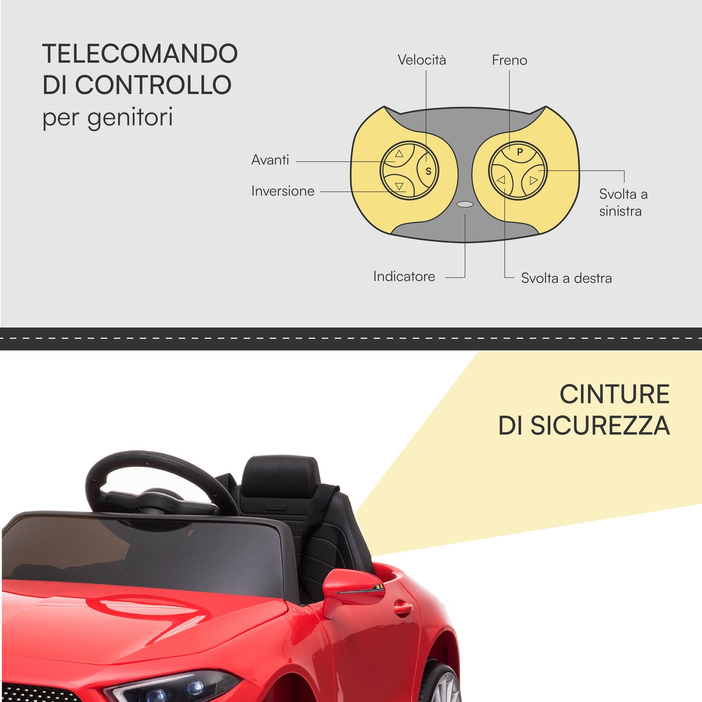 Baroni Toys Auto Macchina Elettrica per Bambini Audi R8 Sport, 12V Con MP3, Macchina telecomandata Full Optional, sedile in Eco pelle, porte apribili, Velocità 3-5 km/h, con Telecomando