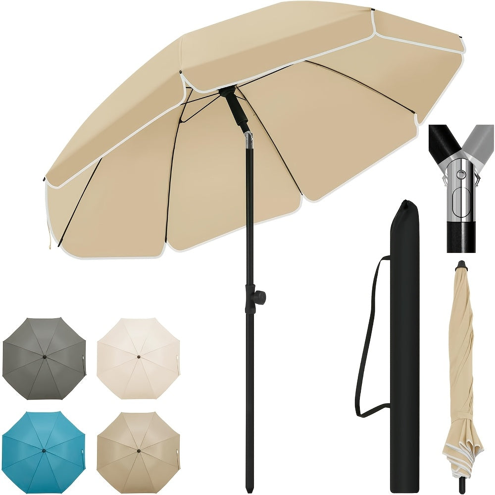 1 ombrellone da spiaggia, ombrello da balcone, protezione UV, ombrello a 8 stecche, stabile, regolabile, pieghevole a 45°, peso 180G/M², blocca efficacemente i raggi UV, portatile, compagno ideale per campeggio e giornate in spiaggia