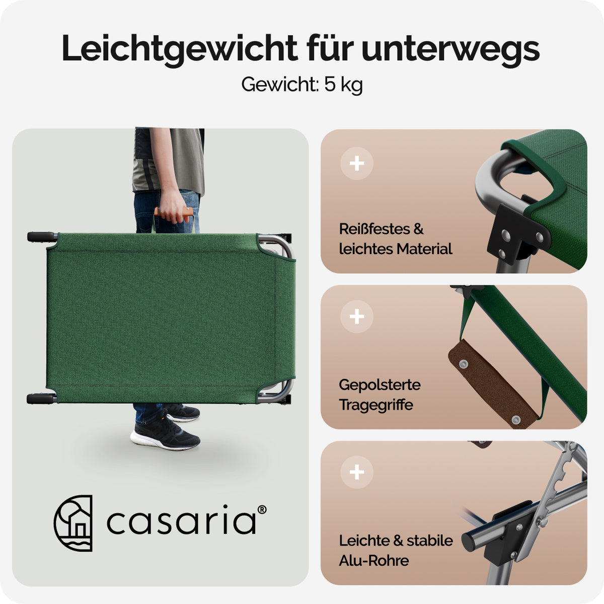 CASARIA® Set da 2 pezzi Lettino prendisole pieghevole in alluminio con cappelliera e tasca laterale, capacità di carico 150 kg, sedia sdraio da giardino resistente alle intemperie