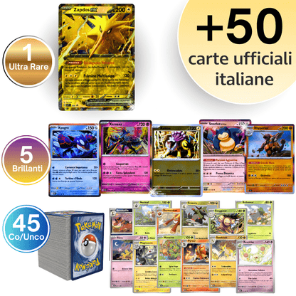 Pokémon TCG ULTRA PACK da 51 Carte in Lingua Italiana / ULTRA PACK: 1x Ultra Rara EX/V + 5x Lucida (HOLO/REVES) + 45 Carte Pokémon Comuni/Non Comuni - Carte Casuali
