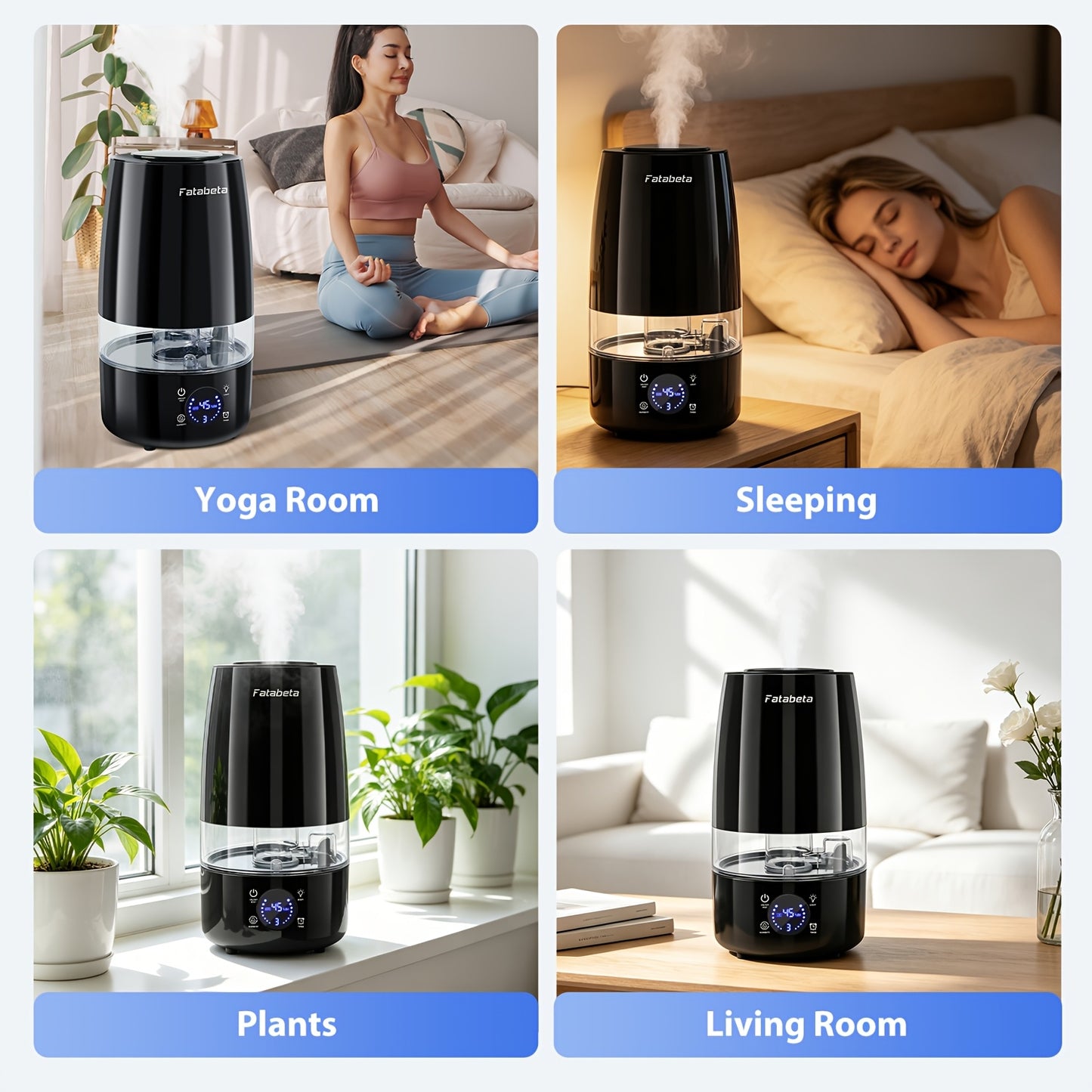 Display per umidificatore e diffusore di aromi super grande da 4,5L, funzionamento silenzioso, spegnimento automatico e timer, adatto per camera da letto, soggiorno, ufficio, serbatoio rimovibile, filtro in ceramica, custodia in ABS, per umidificatori int